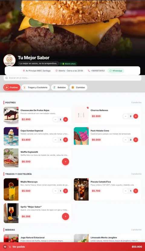 Carta digital QR de un restaurante vista en un celular